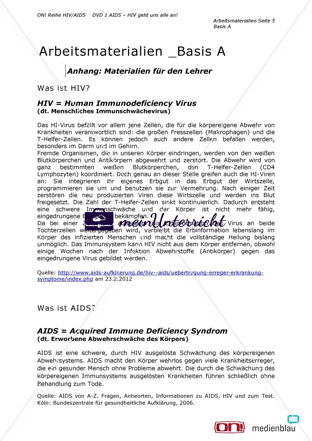 Arbeitsmaterialien Basis A: Was ist HIV, was ist AIDS? Preview 5
