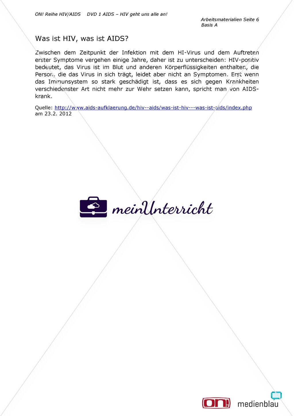 Arbeitsmaterialien Basis A: Was ist HIV, was ist AIDS? Preview 6