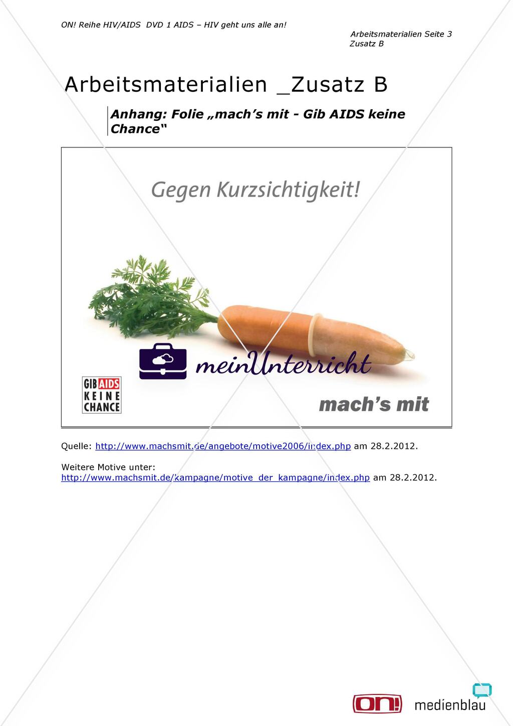 Arbeitsmaterialien Zusatz B: HIV/AIDS in den Medien Preview 3