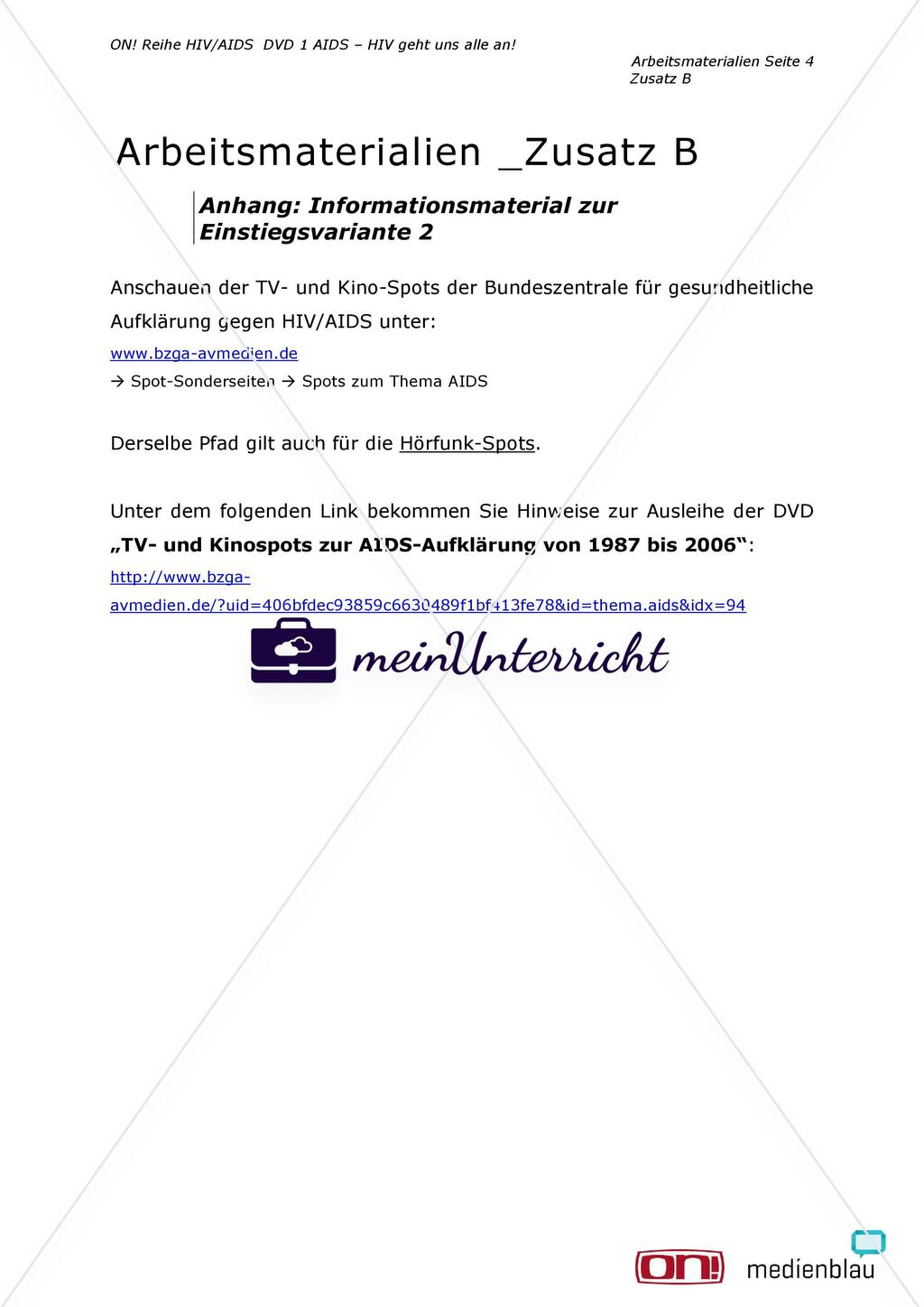 Arbeitsmaterialien Zusatz B: HIV/AIDS in den Medien Preview 4