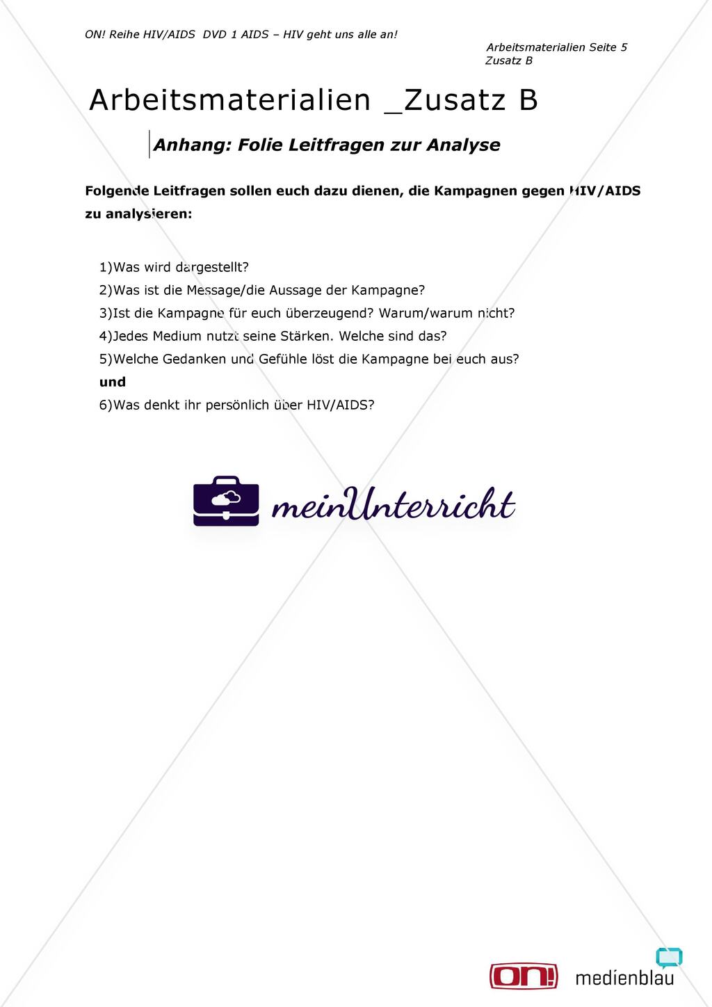 Arbeitsmaterialien Zusatz B: HIV/AIDS in den Medien Preview 5