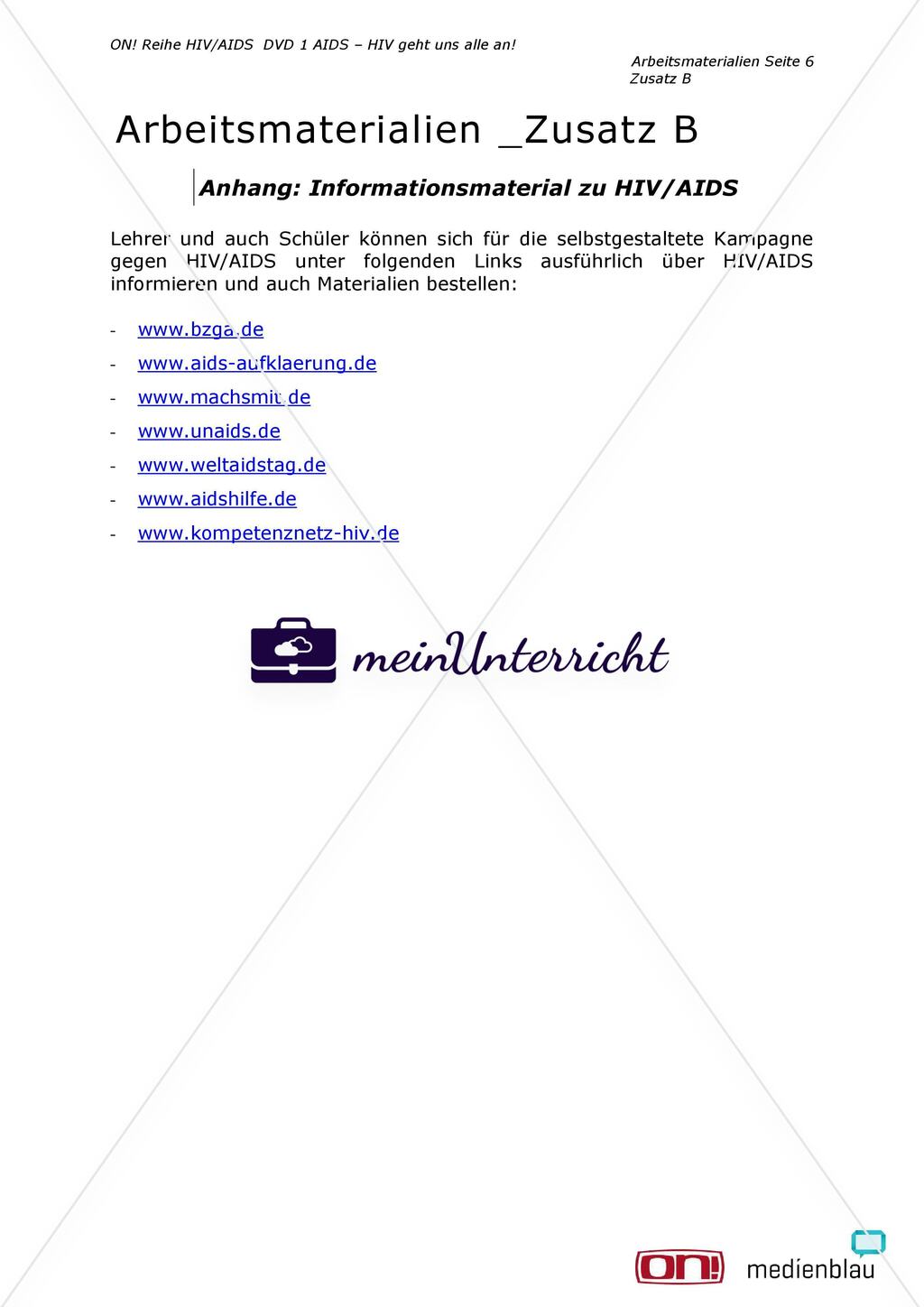 Arbeitsmaterialien Zusatz B: HIV/AIDS in den Medien Preview 6