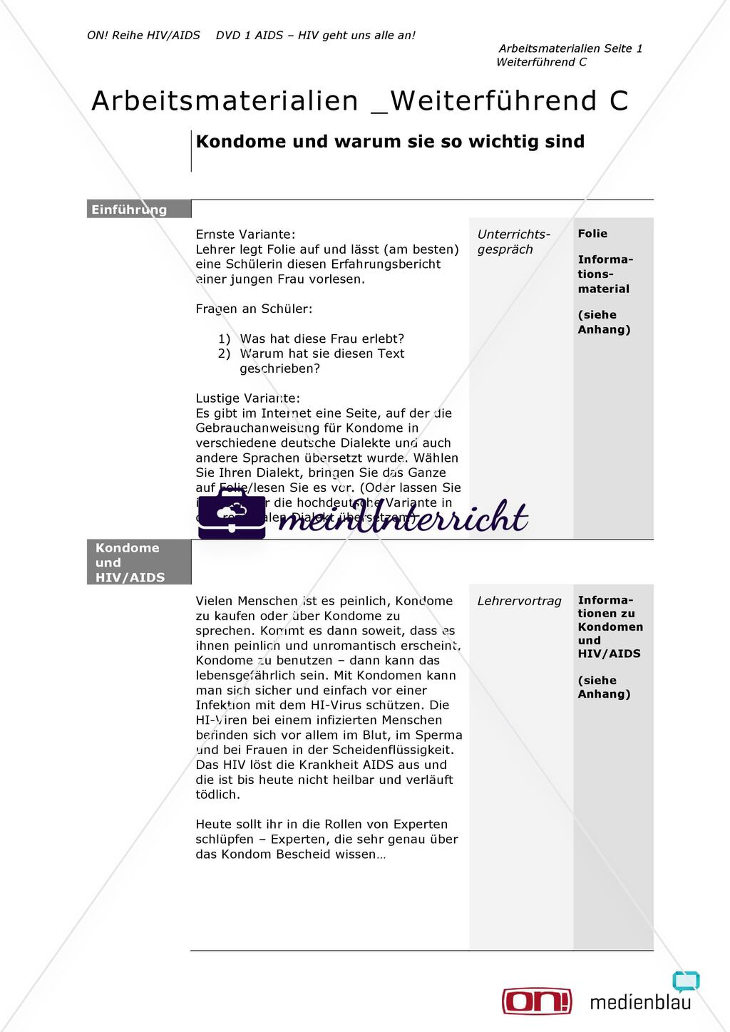 Arbeitsmaterialien Weiterführend C: Kondome und warum sie so wichtig sind Preview 1