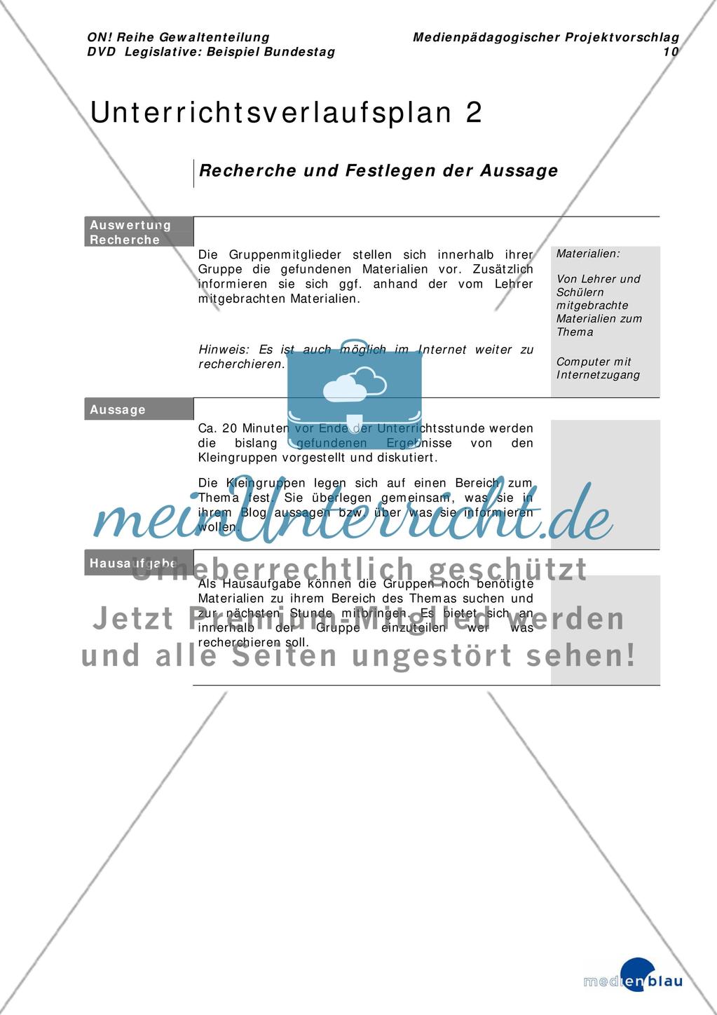Legislative: Beispiel Bundestag - Projektvorschlag - meinUnterricht