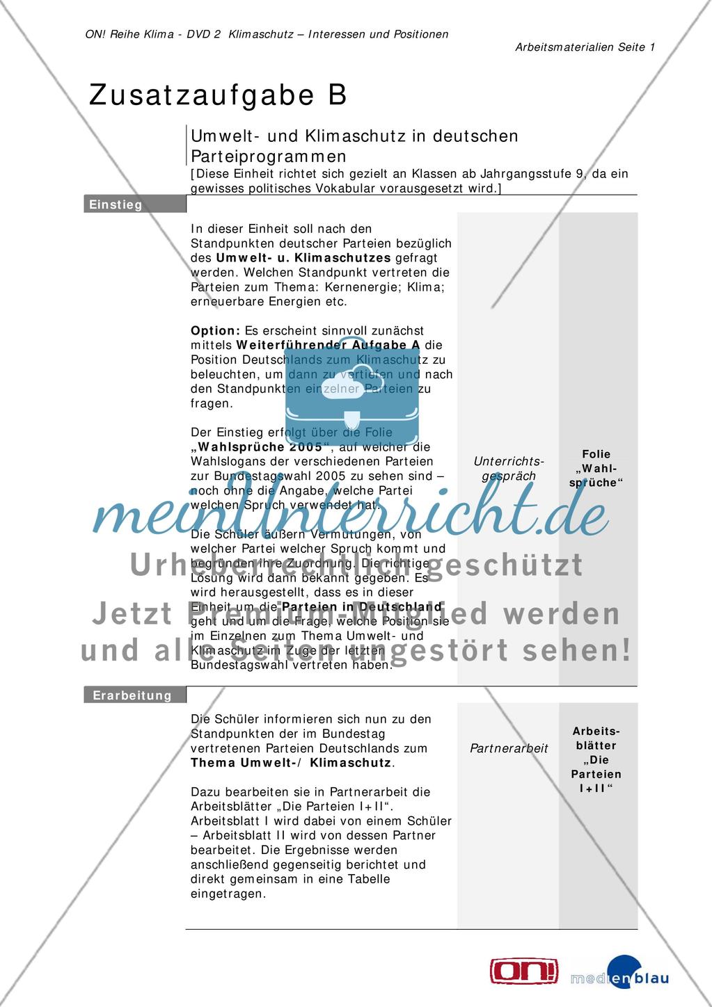 Zusatzaufgabe B: Umwelt- und Klimaschutz in deutschen Parteiprogrammen Preview 1