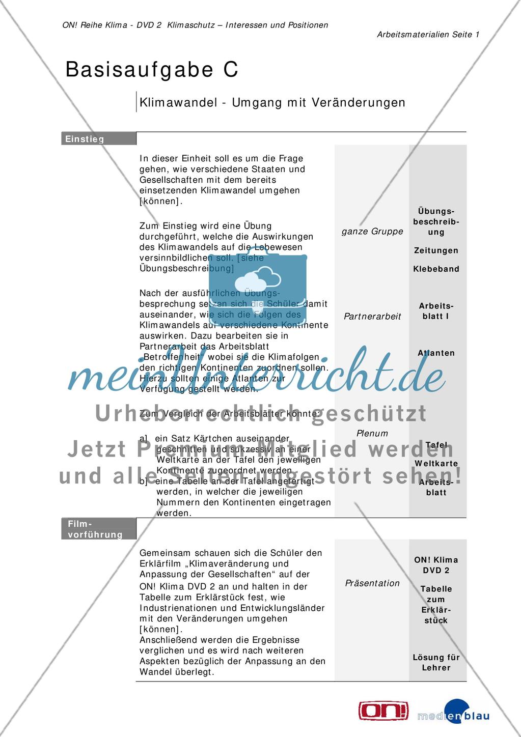 Basisaufgabe C: Klimawandel - Umgang mit Veränderungen Preview 1