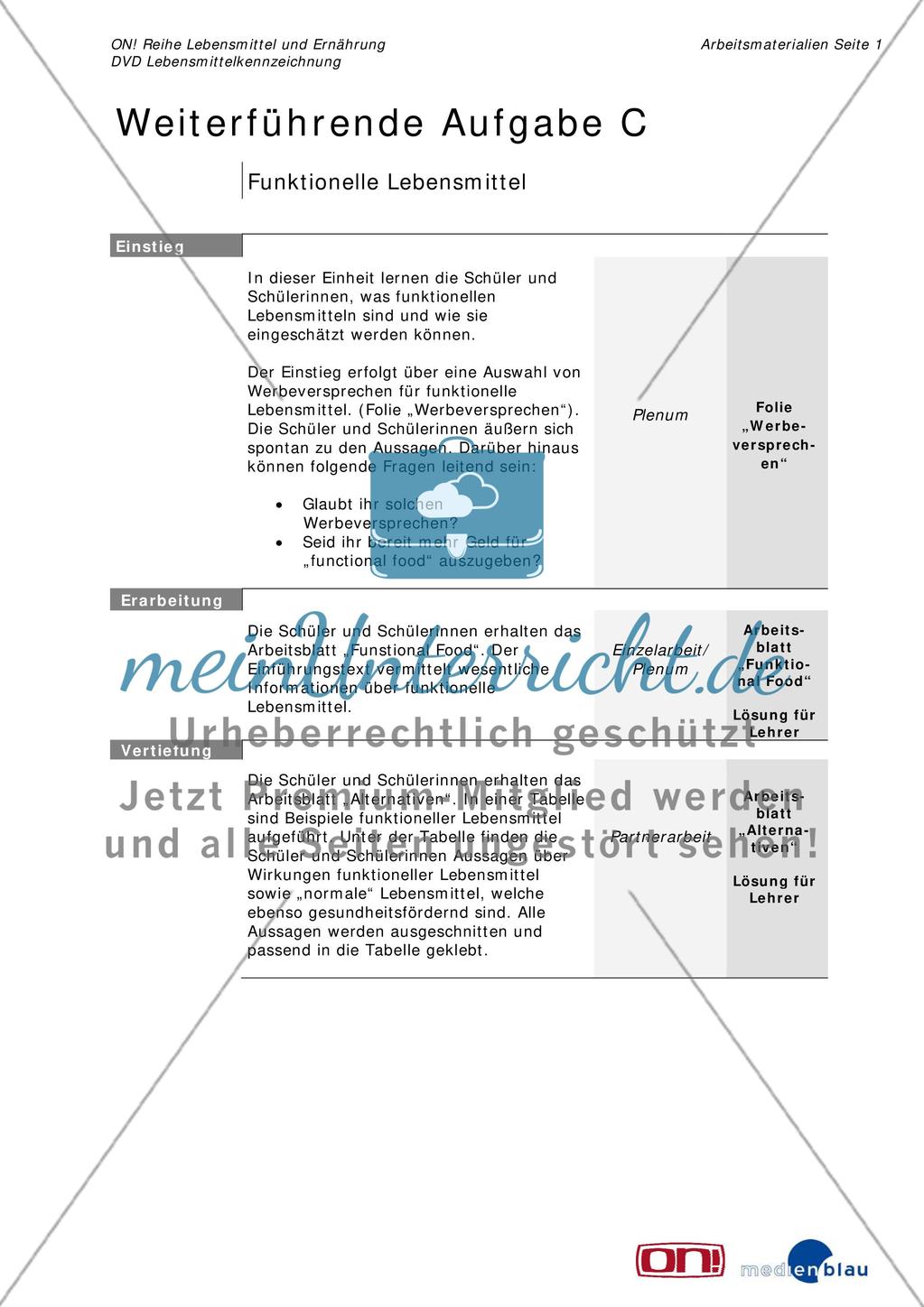 Weiterführende Aufgabe C: Funktionelle Lebensmittel Preview 1