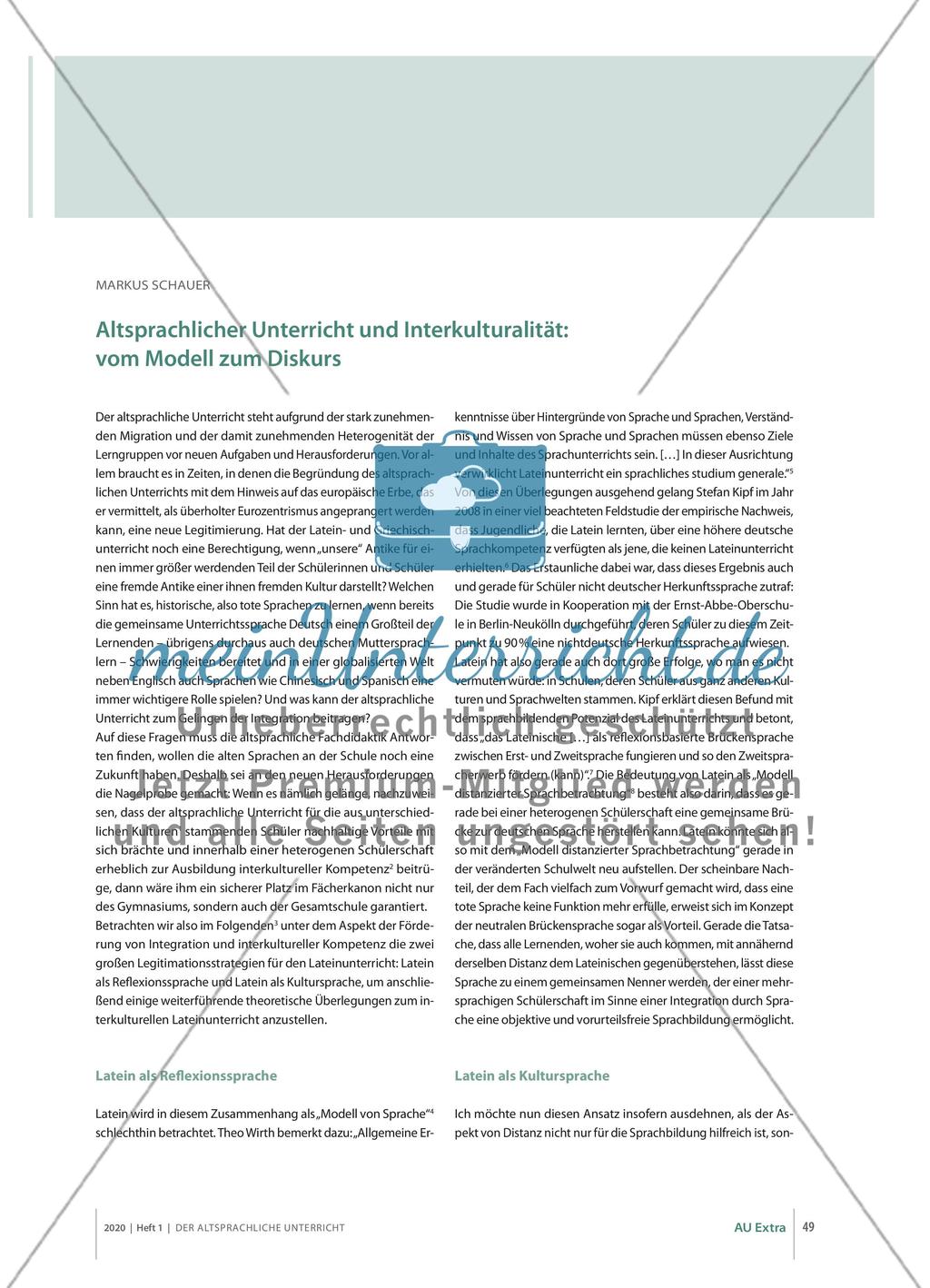 Altsprachlicher Unterricht und Interkulturalität: vom Modell zum Diskurs Preview 1