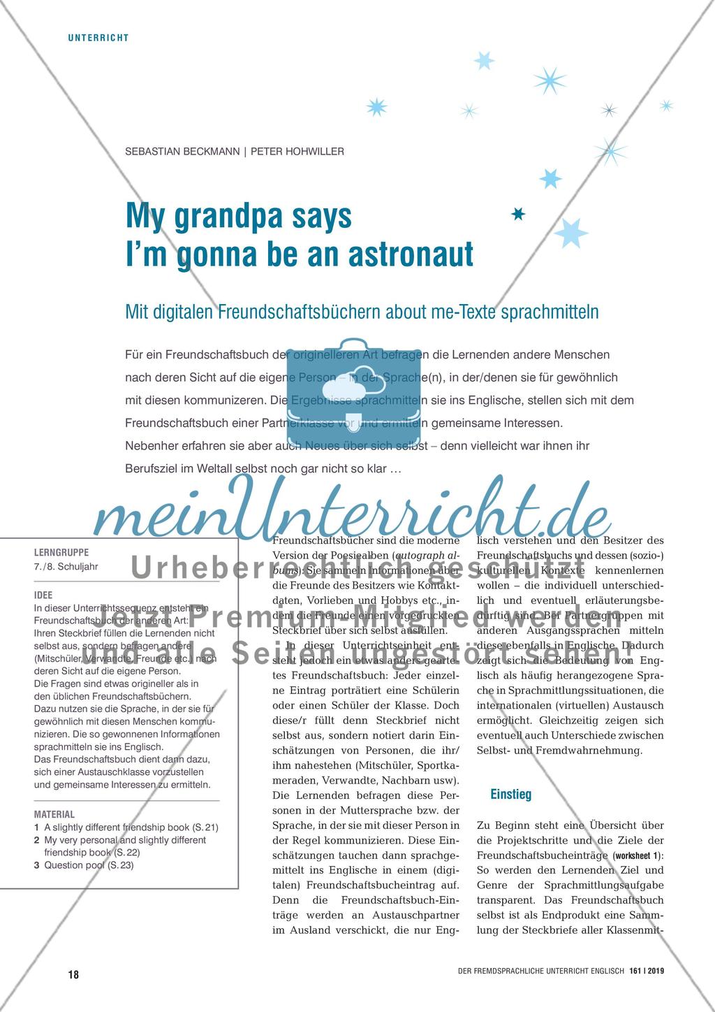 My grandpa says I’m gonna be an astronaut - Mit digitalen Freundschaftsbüchern about me-Texte sprachmitteln Preview 1