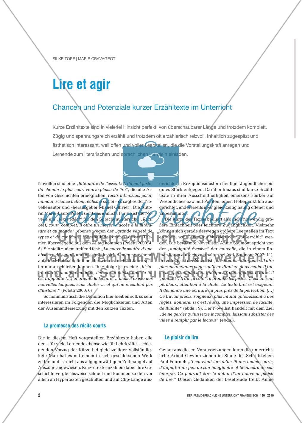 Lire et agir - Chancen und Potenziale kurzer Erzähltexte im Unterricht Preview 1