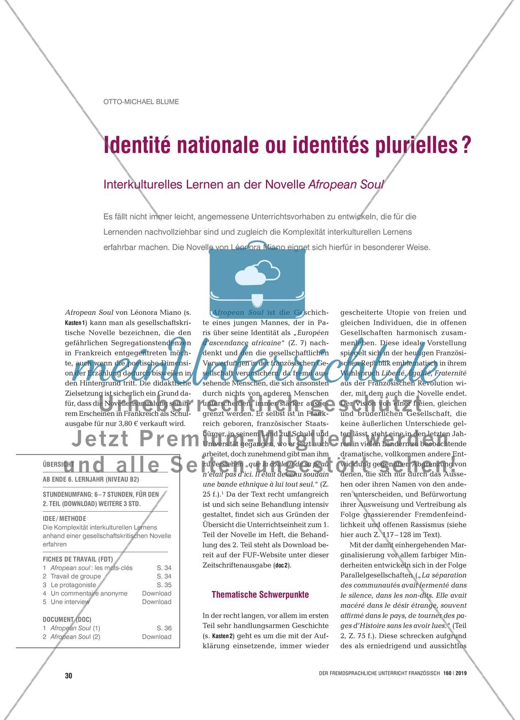 Identité nationale ou identités plurielles ? - Interkulturelles Lernen an der Novelle Afropean Soul Preview 1