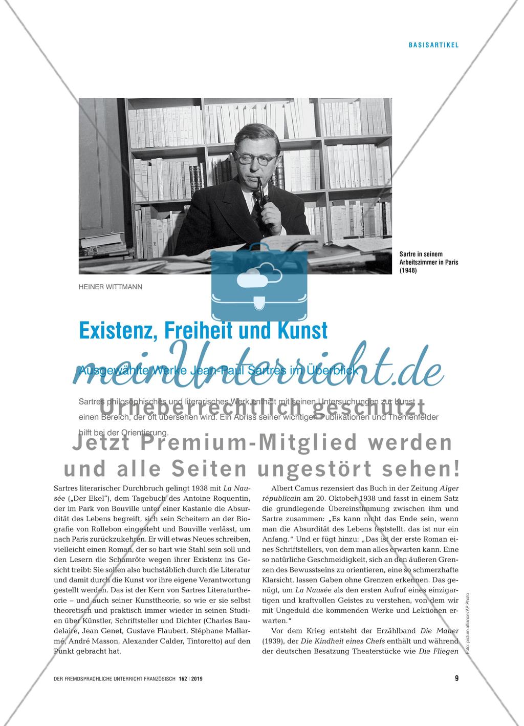 Existenz, Freiheit und Kunst - Ausgewählte Werke Jean-Paul Sartres im Überblick Preview 1