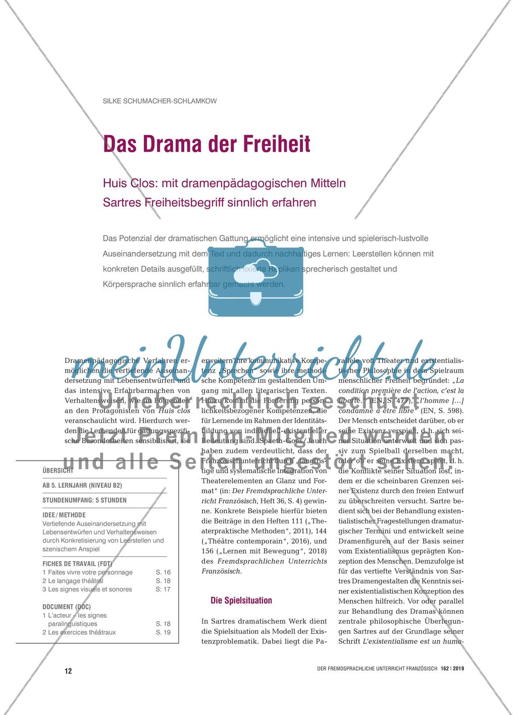 Das Drama der Freiheit - Huis Clos: mit dramenpädagogischen Mitteln Sartres Freiheitsbegriff sinnlich erfahren Preview 1