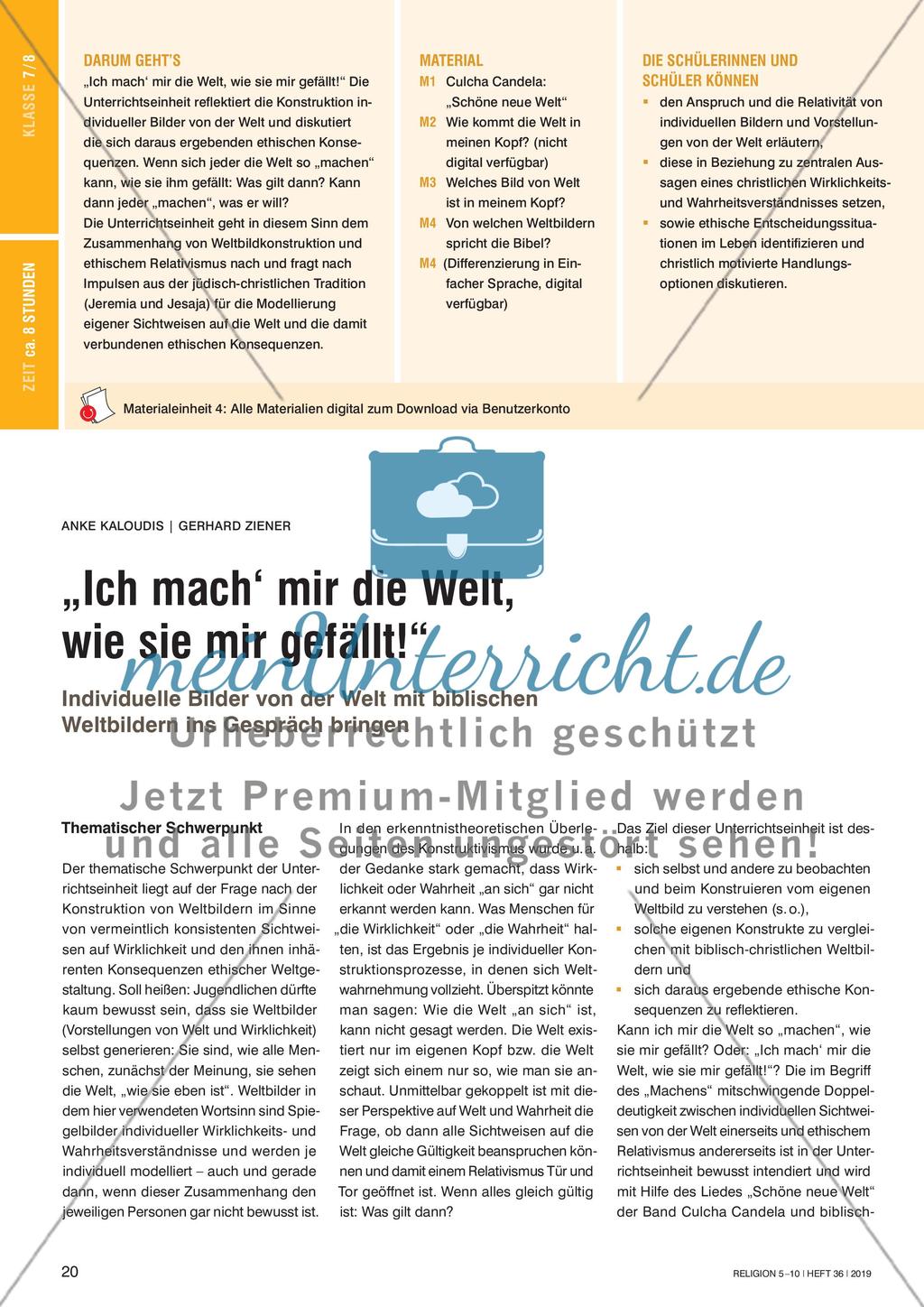 „Ich mach‘ mir die Welt, wie sie mir gefällt!“ – Individuelle Bilder von der Welt mit biblischen Weltbildern ins Gespräch bringen Preview 1