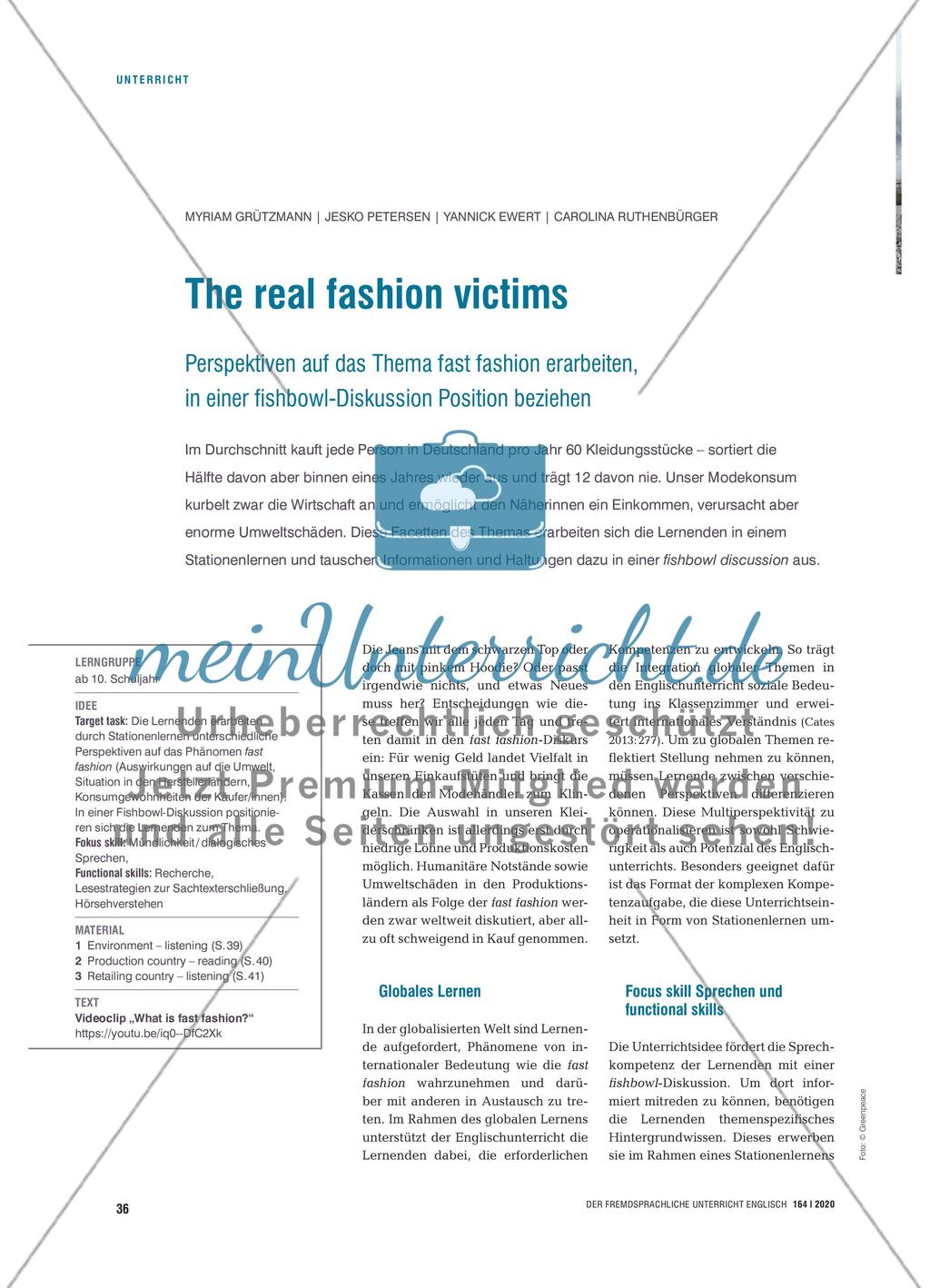 The real fashion victims - Perspektiven auf das Thema fast fashion erarbeiten, in einer fishbowl-Diskussion Position beziehen Preview 1