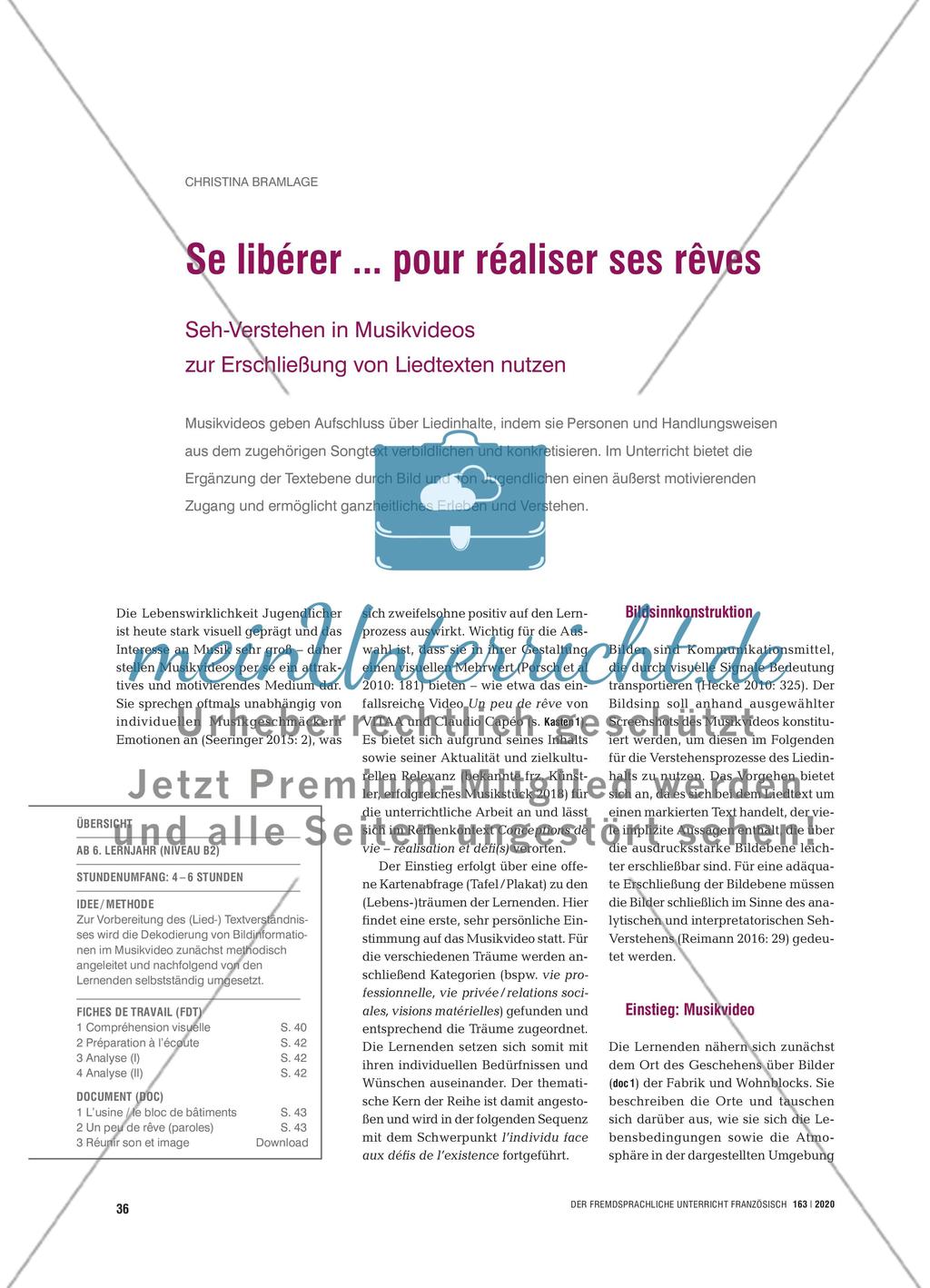 Se libérer ... pour réaliser ses rêves - Seh-Verstehen in Musikvideos zur Erschließung von Liedtexten nutzen Preview 1