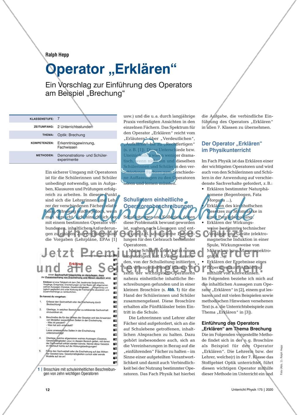 Operator „Erklären“ - Ein Vorschlag zur Einführung des Operators am Beispiel „Brechung ...