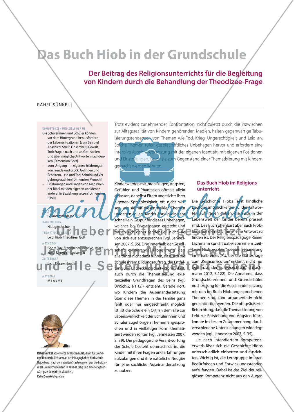 Das Buch Hiob in der Grundschule - Der Beitrag des Religionsunterrichts für die Begleitung von Kindern durch die Behandlung der Theodizee-Frage Preview 1