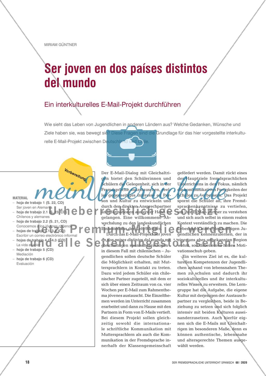Ser joven en dos países distintos del mundo - Ein interkulturelles E-Mail-Projekt durchführen Preview 1