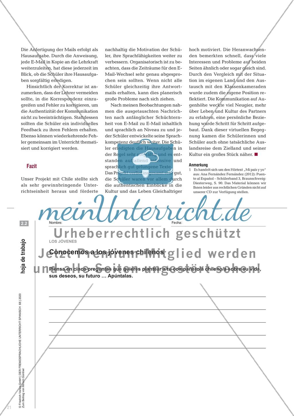Ser joven en dos países distintos del mundo - Ein interkulturelles E-Mail-Projekt durchführen Preview 4