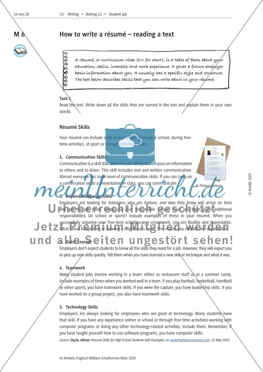 Writing a résumé Preview 1