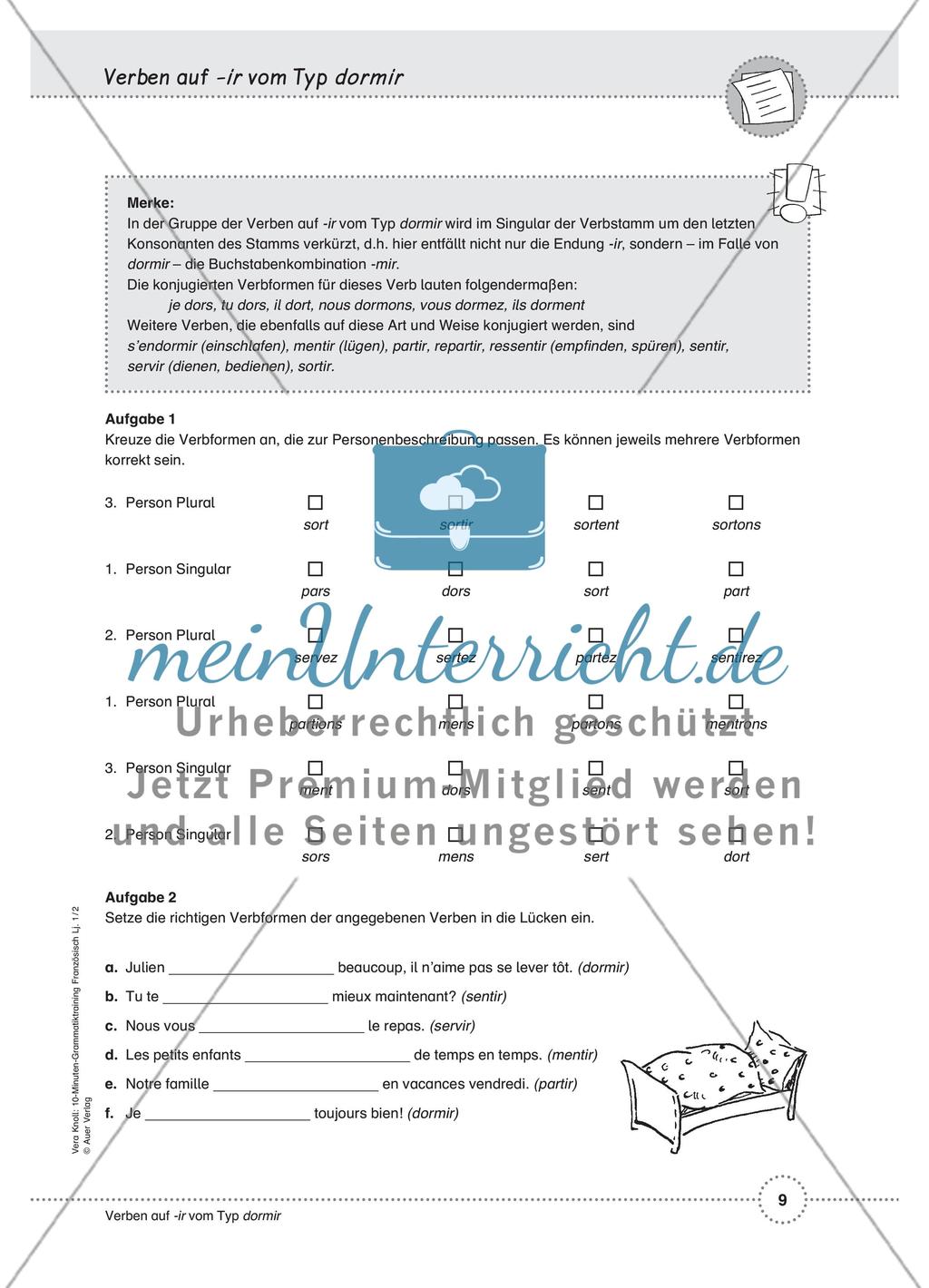 Savoir, pouvoir, vouloir / Reflexive Verben / Verben auf -ir (dormir) und mit Stammerweiterung / Passé composé Preview 5