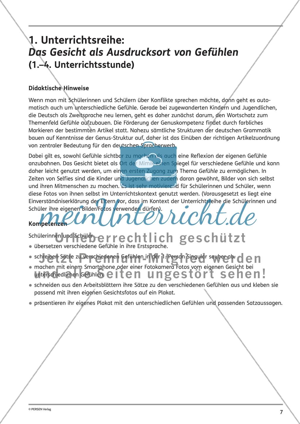 Unterrichtsreihe: Das Gesicht als Ausdrucksort von Gefühlen Preview 1