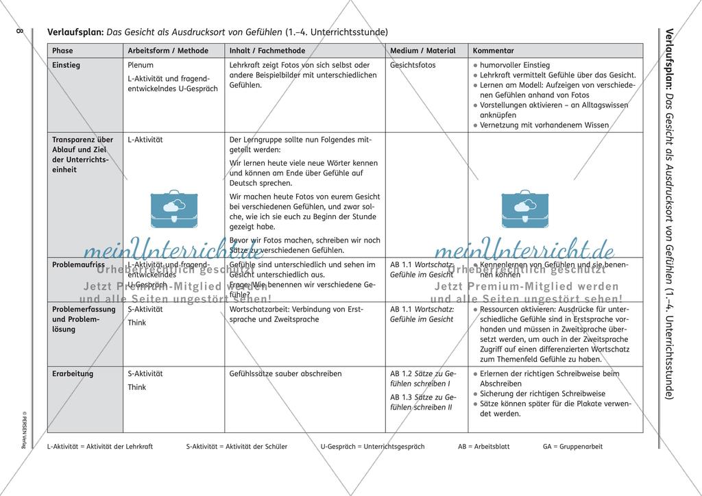 Unterrichtsreihe: Das Gesicht als Ausdrucksort von Gefühlen Preview 2