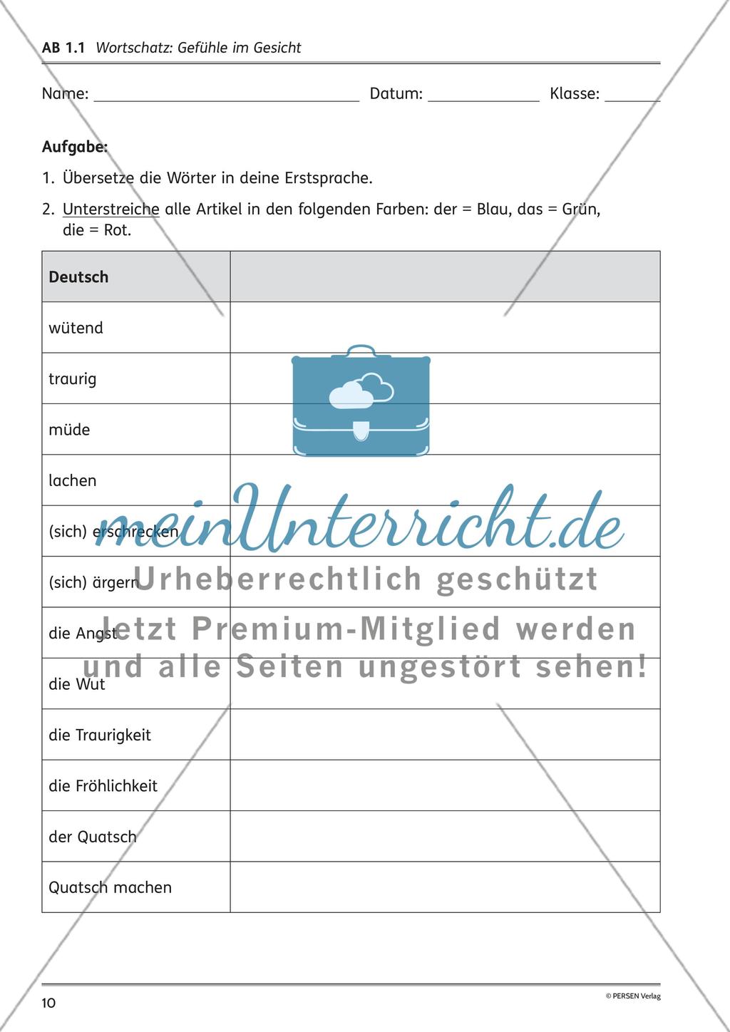 Unterrichtsreihe: Das Gesicht als Ausdrucksort von Gefühlen Preview 4