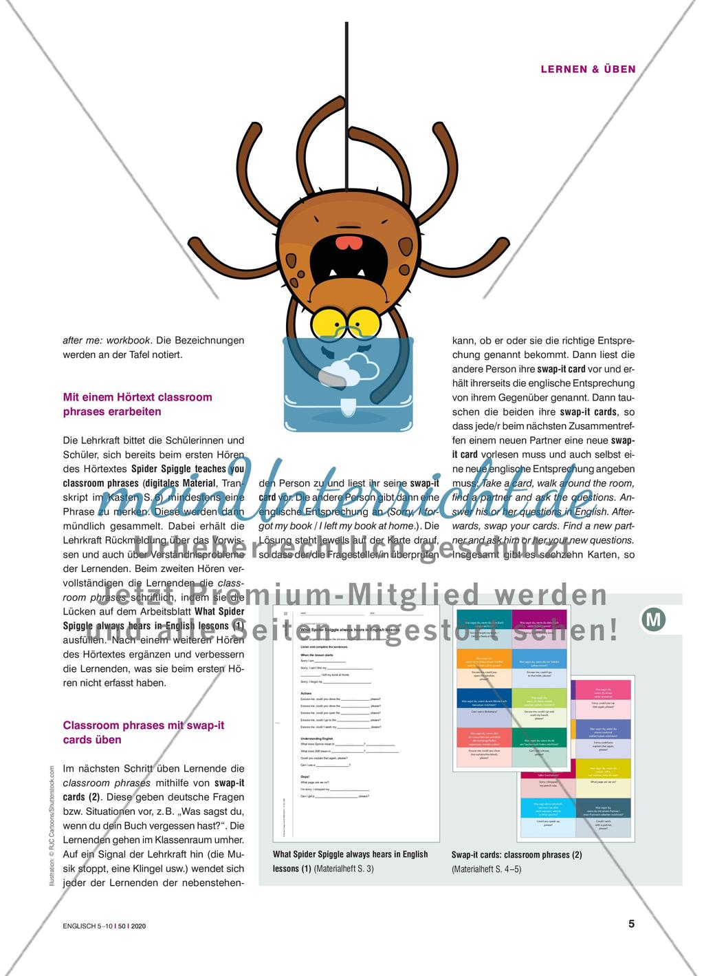 Sorry, I left my book at home - Classroom phrases aus einem Hörtext erwerben, üben und sichern Preview 2