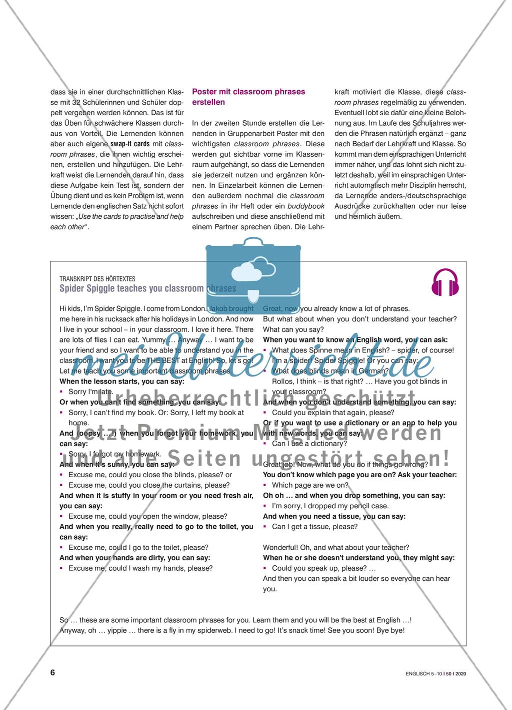 Sorry, I left my book at home - Classroom phrases aus einem Hörtext erwerben, üben und sichern Preview 3