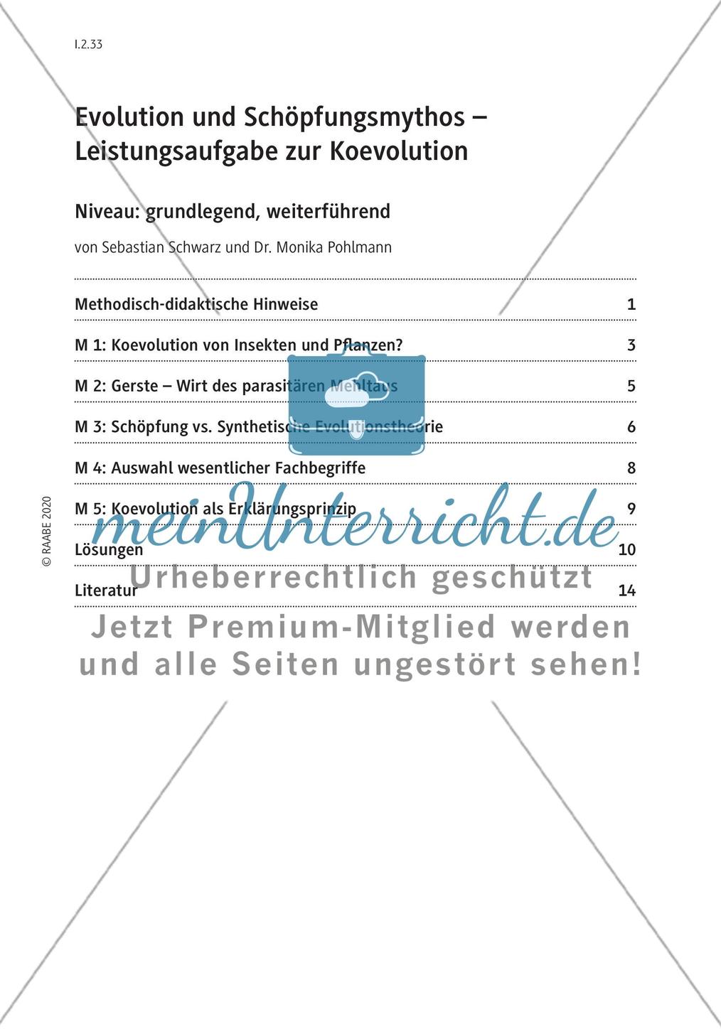 Evolution und Schöpfungsmythos – Leistungsaufgabe zur Koevolution Preview 3