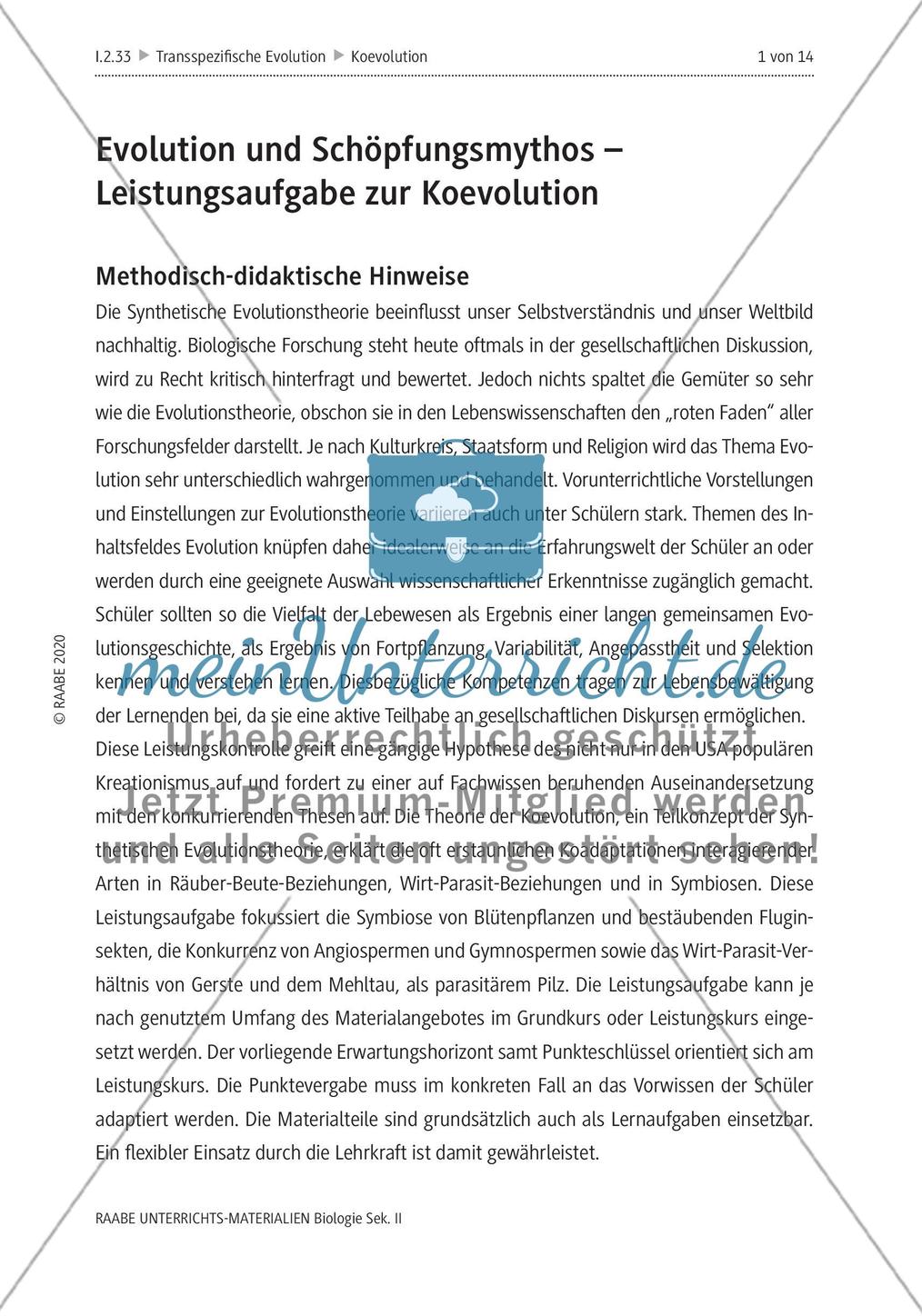 Evolution und Schöpfungsmythos – Leistungsaufgabe zur Koevolution Preview 5