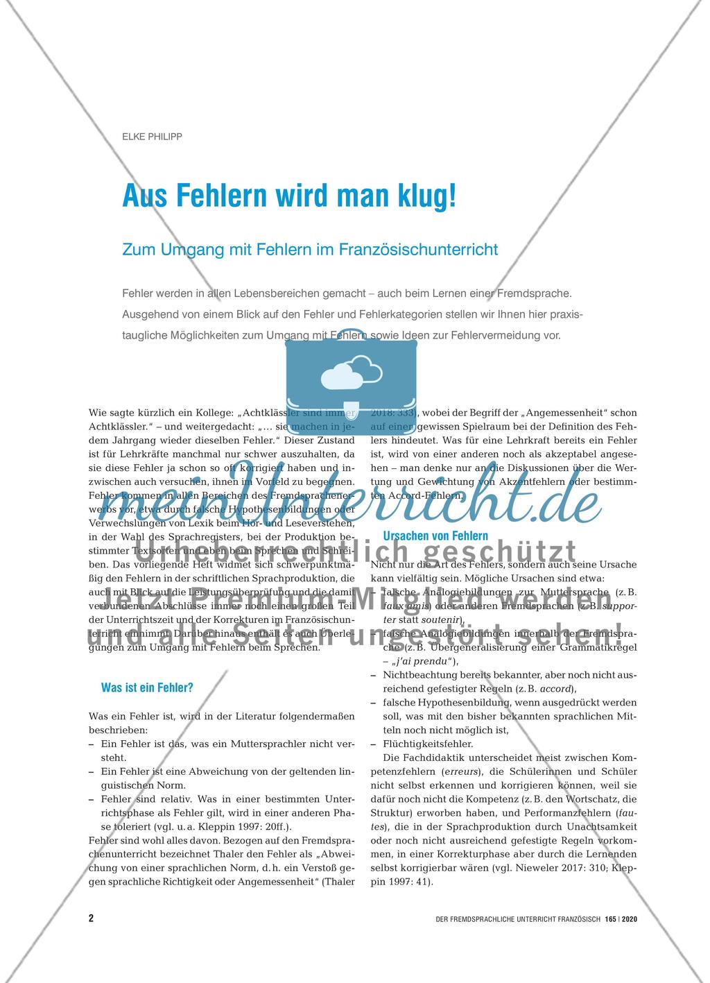 Aus Fehlern wird man klug! - Zum Umgang mit Fehlern im Französischunterricht Preview 1