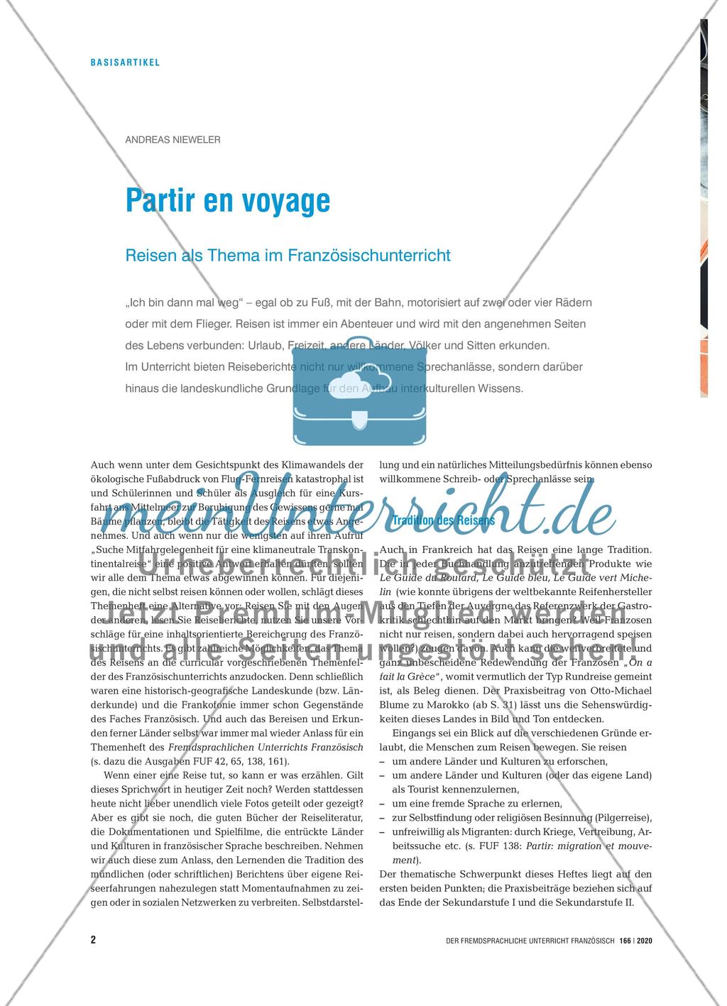 Partir en voyage - Reisen als Thema im Französischunterricht Preview 1