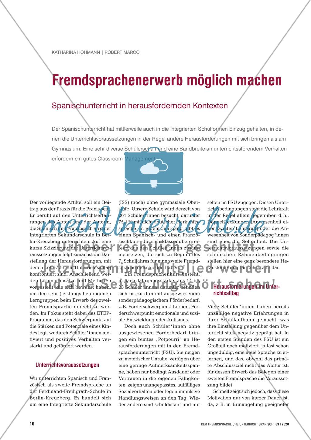 Fremdsprachenerwerb möglich machen - Spanischunterricht in herausfordernden Kontexten Preview 1
