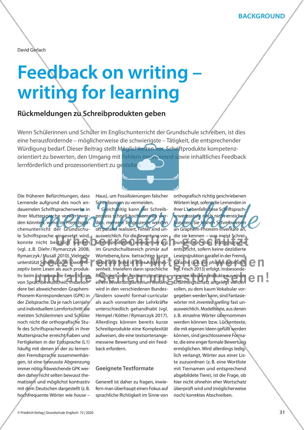 Feedback on writing – writing for learning: Rückmeldungen zu Schreibprodukten geben Preview 1