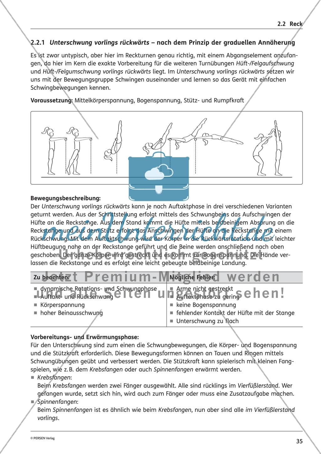 Methodische Übungsreihe - Reck - meinUnterricht