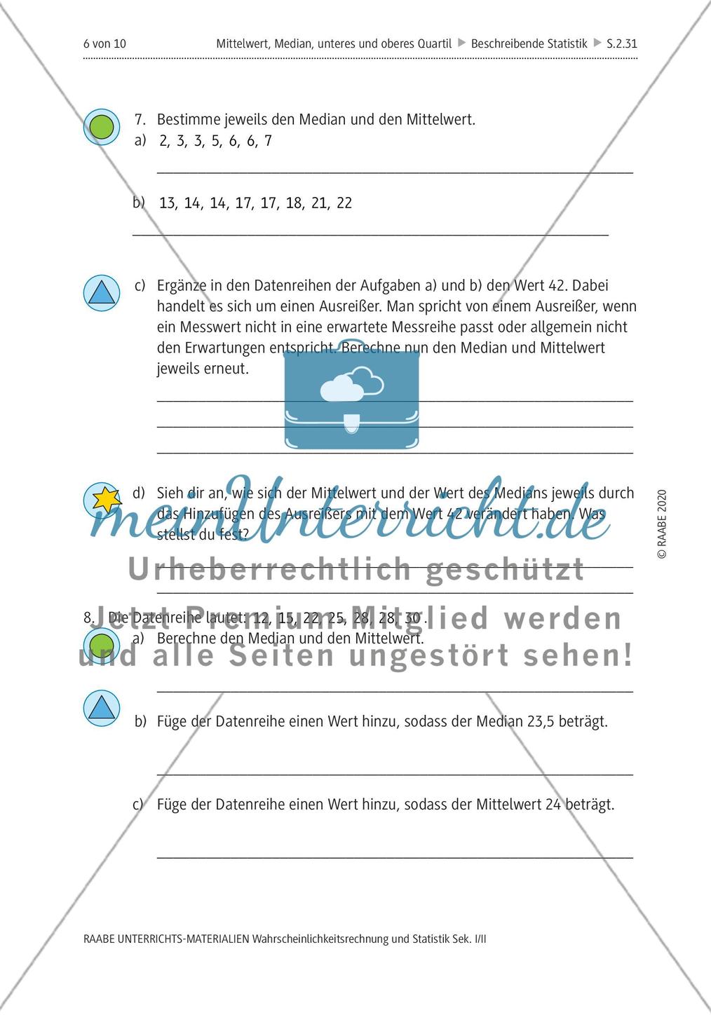 Mittelwert und Median, Quartile Preview 10