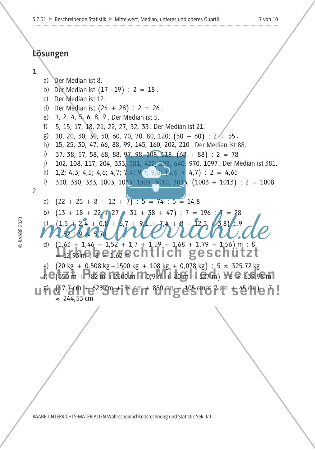 Mittelwert und Median, Quartile Preview 11