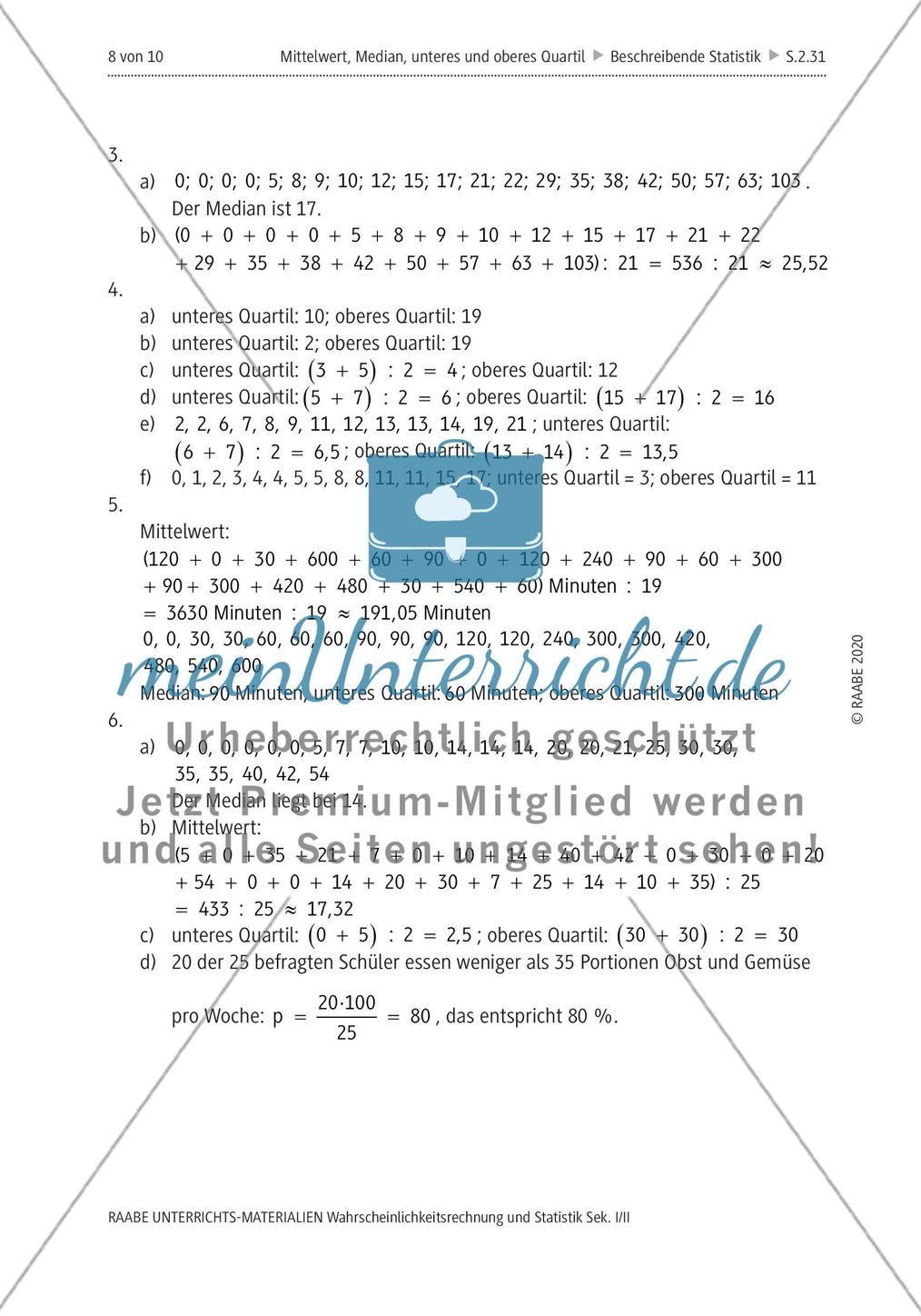 Mittelwert und Median, Quartile Preview 12