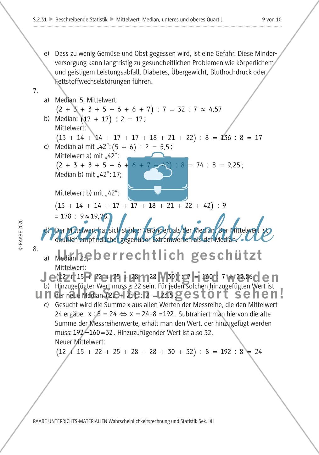 Mittelwert und Median, Quartile Preview 13
