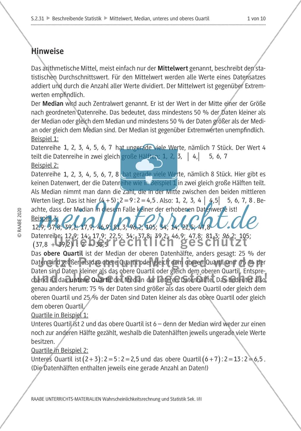 Mittelwert und Median, Quartile Preview 5