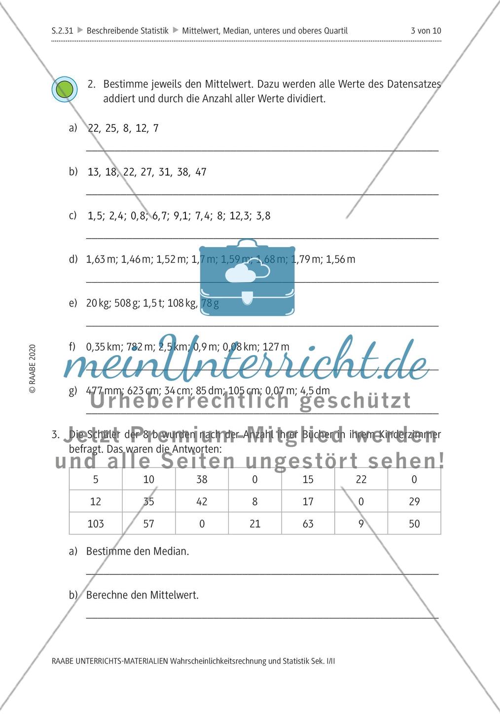 Mittelwert und Median, Quartile Preview 7