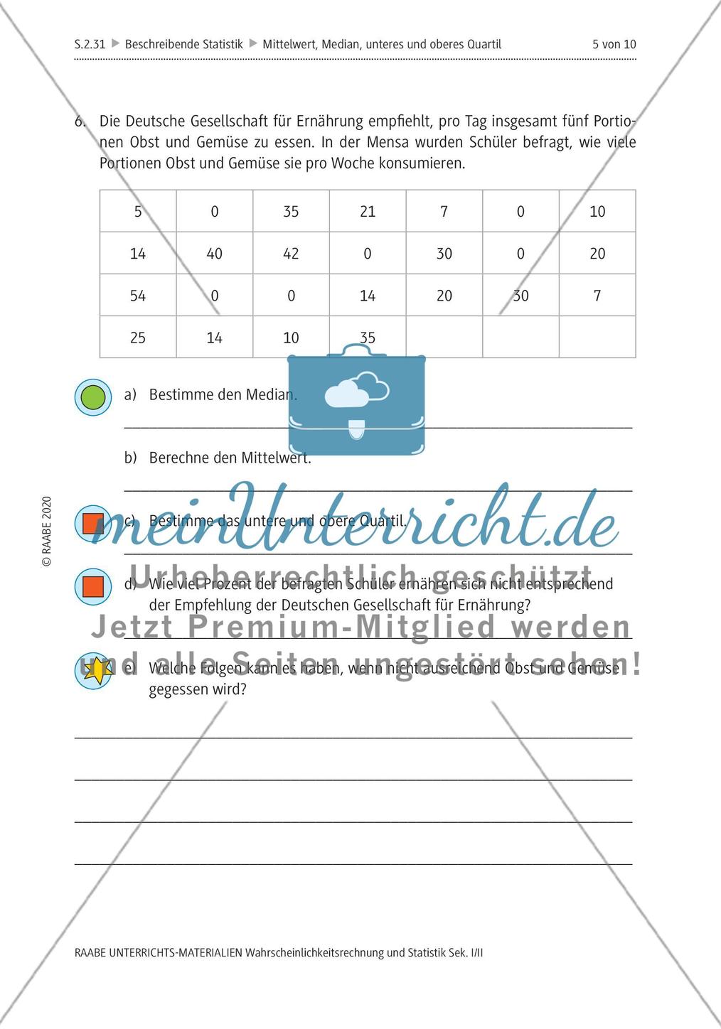 Mittelwert und Median, Quartile Preview 9