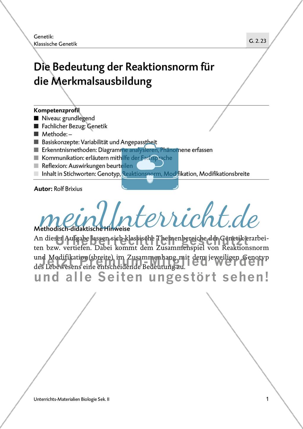 Die Bedeutung der Reaktionsnorm für die Merkmalsausbildung Preview 2