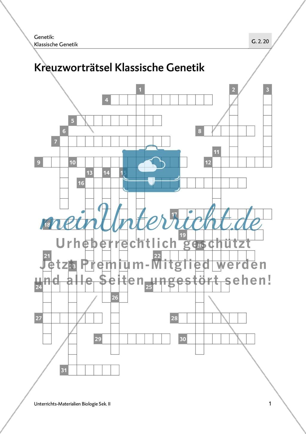 Kreuzworträtsel Klassische Genetik Preview 2