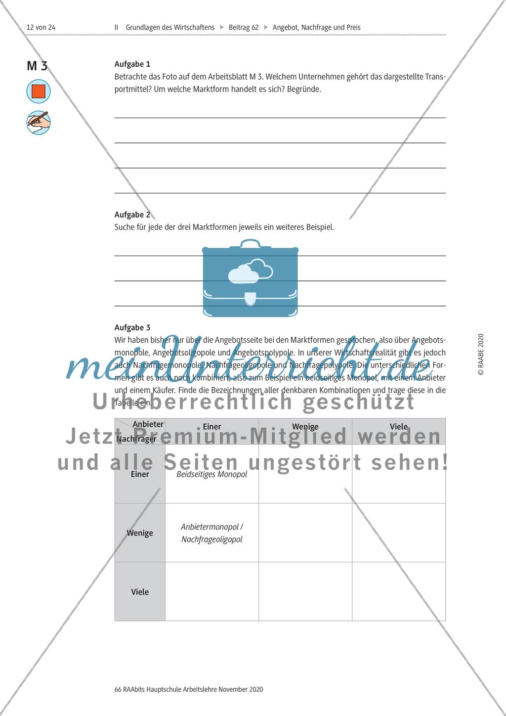 Angebot, Nachfrage und Preis - M1-M3 Preview 9