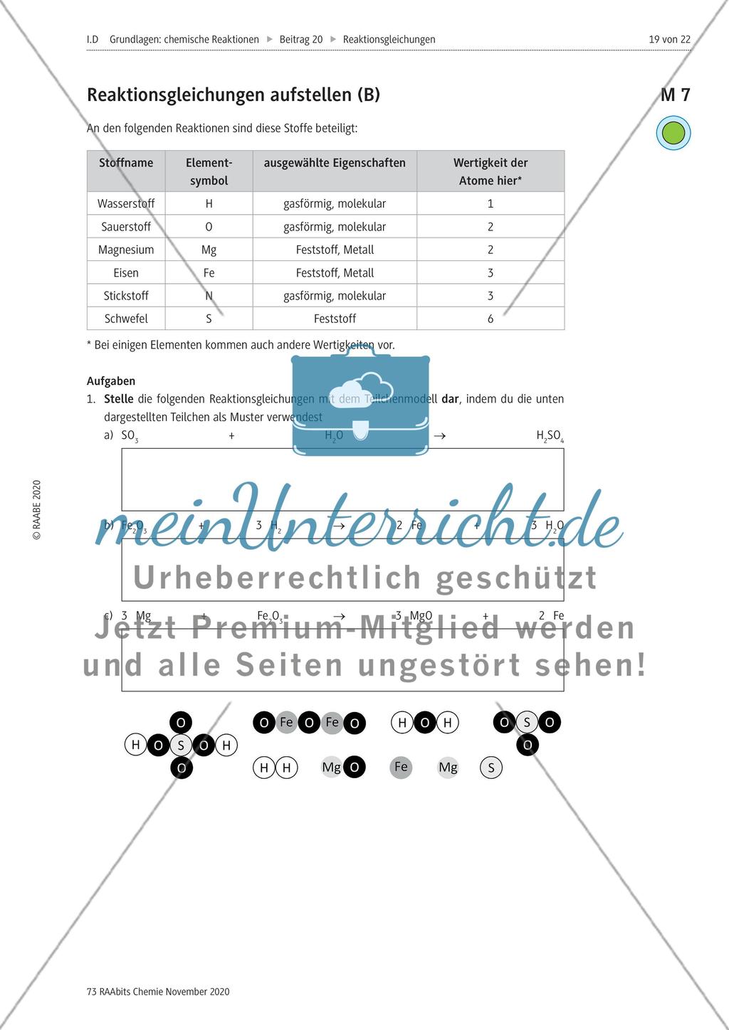 Übungen zu Reaktionsgleichungen und zur Modellverwendung Preview 2