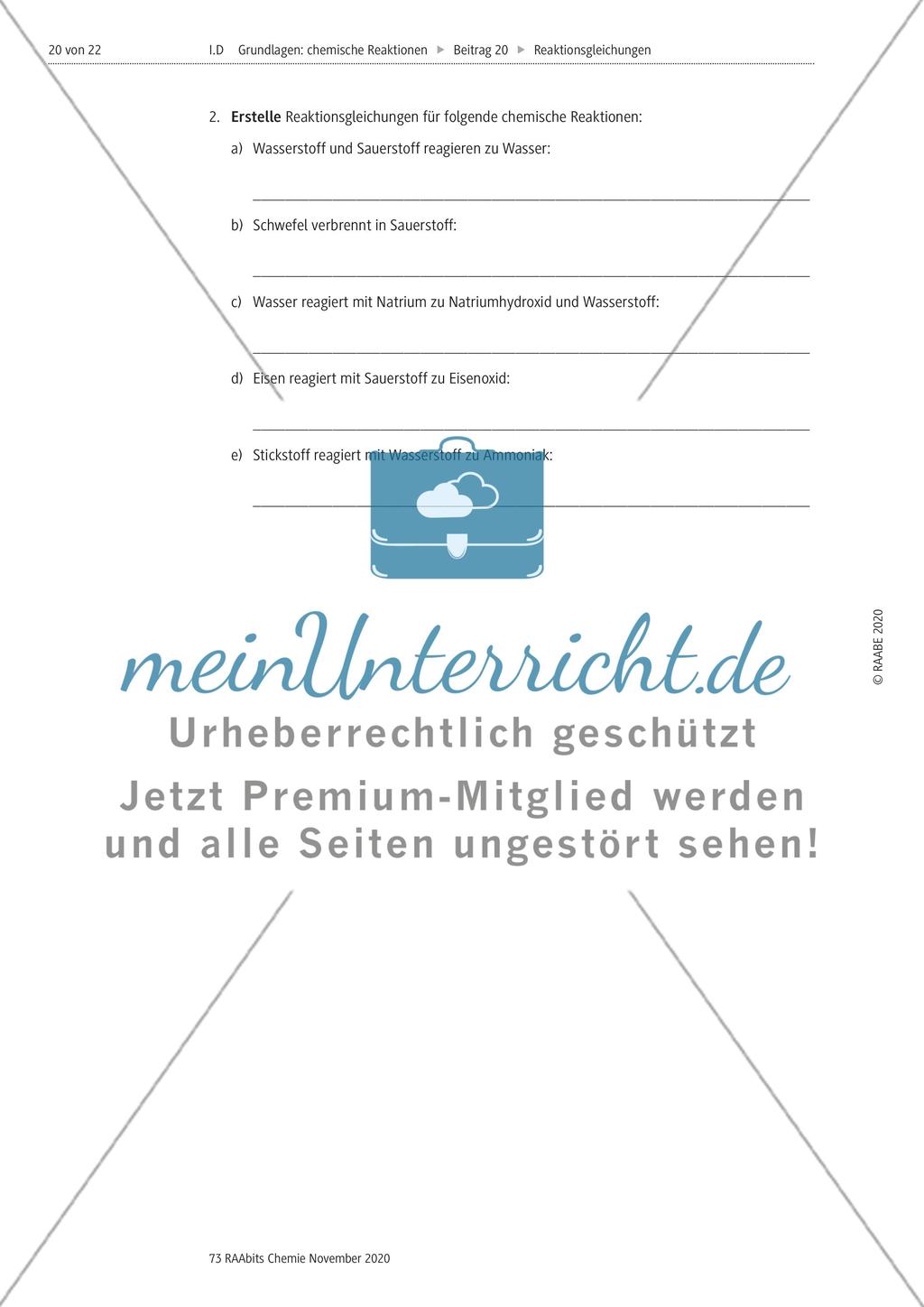Übungen zu Reaktionsgleichungen und zur Modellverwendung Preview 3